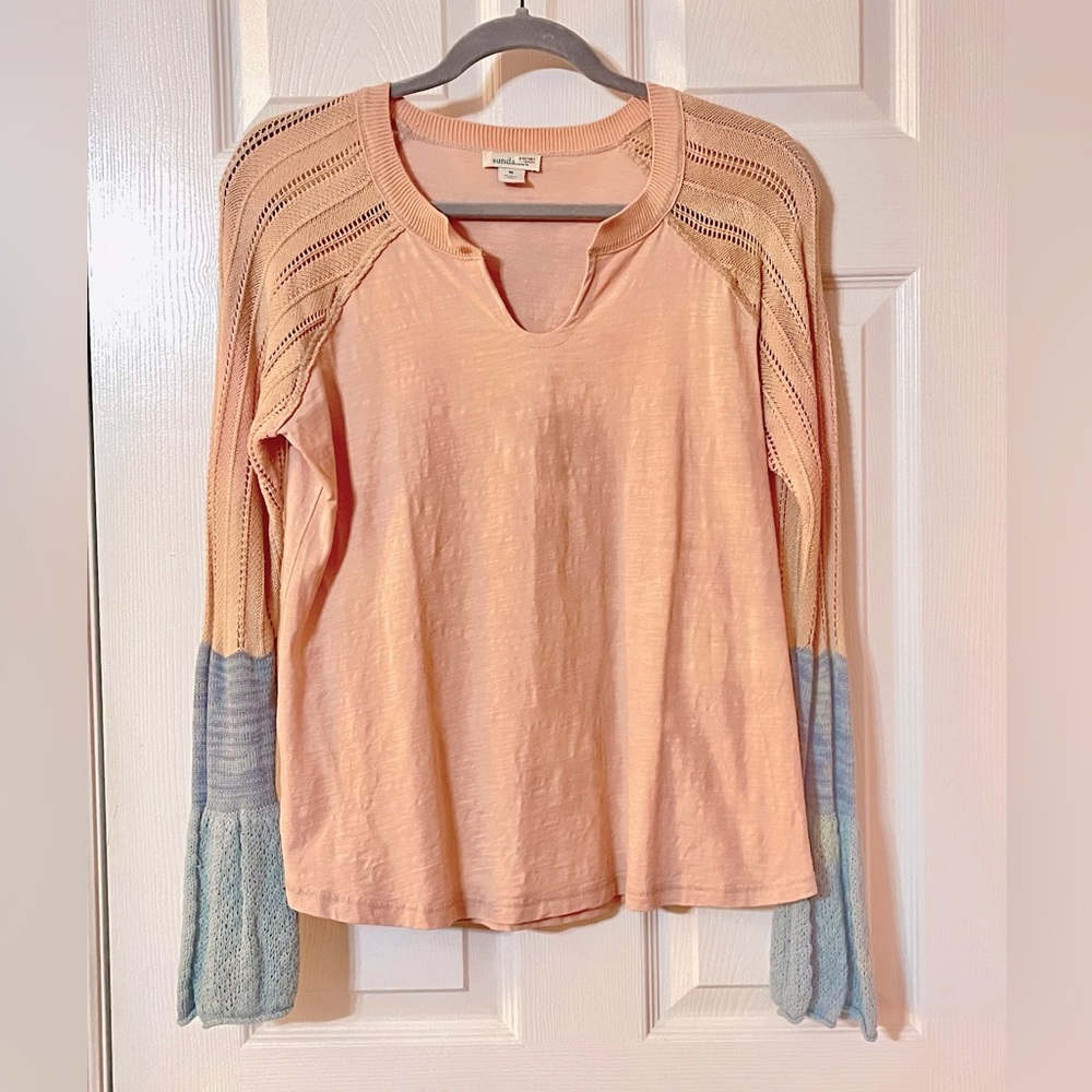 Sundance Top Cozy Canyon Crochet Long Sleeve Western Boho Colorblock Medium EUC